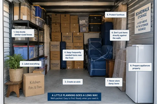 Storage unit with labels
